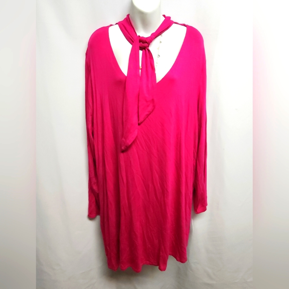 Artizan Vibrant Pink Tie-Neck Shirt. Sz 3x.  New.
